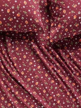 Anthropologie Maroon Floral Duvet Cover with Petite Orange Roses